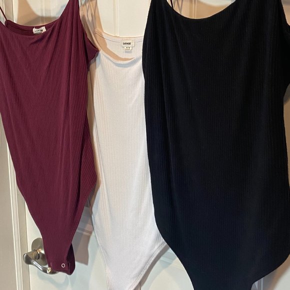 Maroon Black White Ribbed Spaghetti Strap Bodysuit - Picture 10 of 11